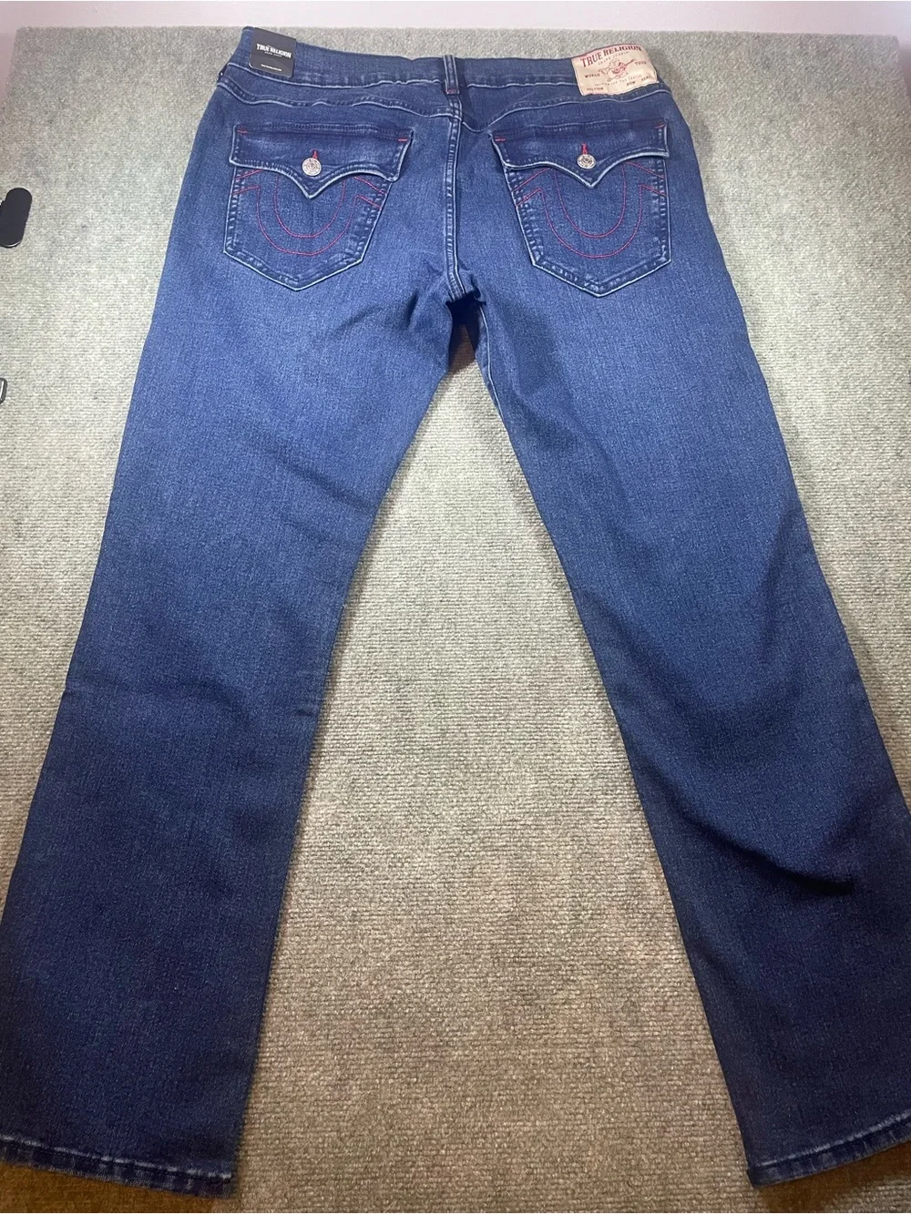 True Religion Ricky Men's Straight Jeans in Dark Blue with Red Accents
